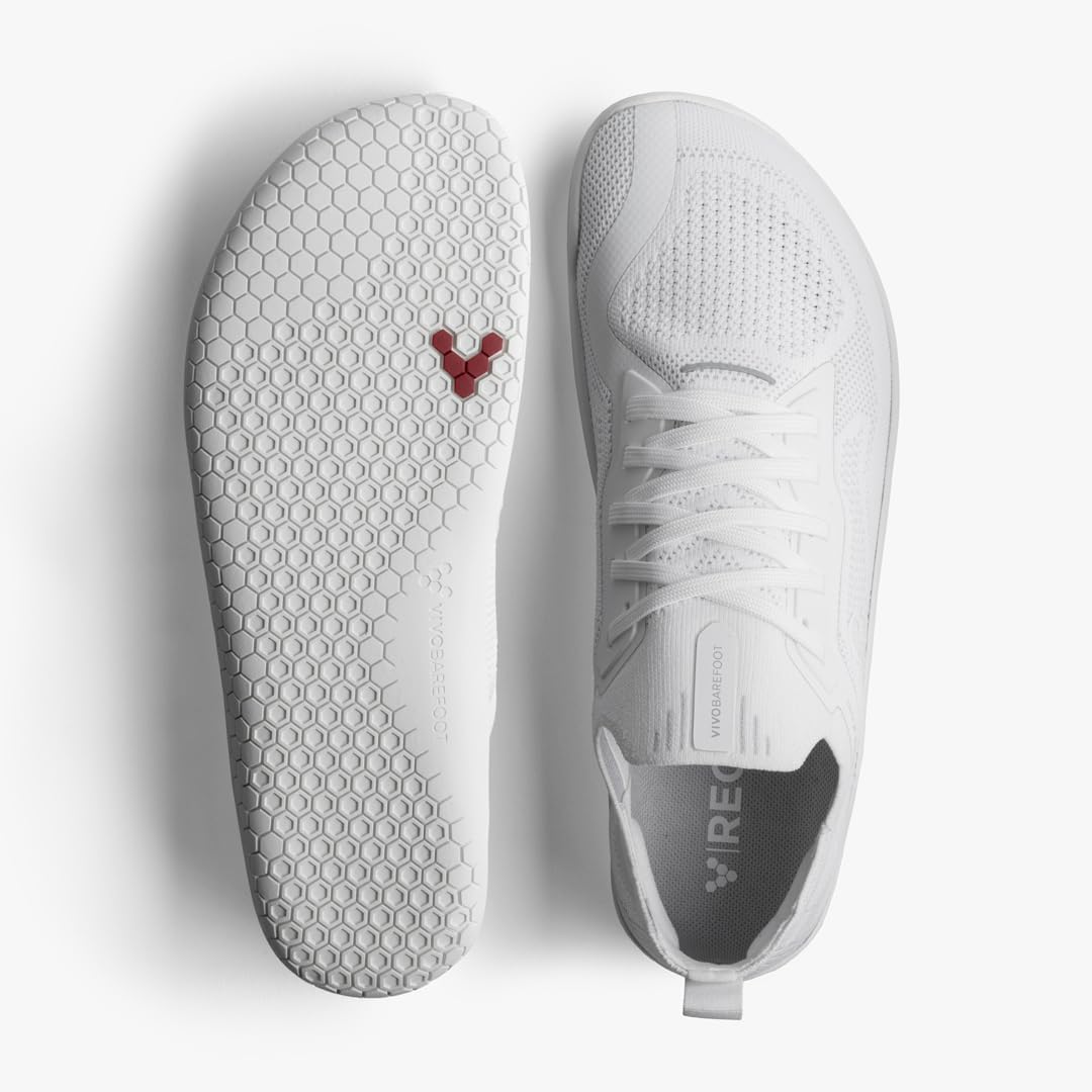 Мужские кеды Vivobarefoot Primus Lite Knit | Развивают силу, баланс и подвижность | Легкие для тренировок и бега | Широкая посадка для стабильности | Гибкая вязаная обувь, ярко-белый — фото 4