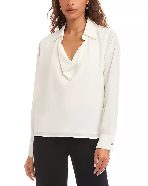 

Топ с длинными рукавами и воротником-стойкой Karen Kane, белый