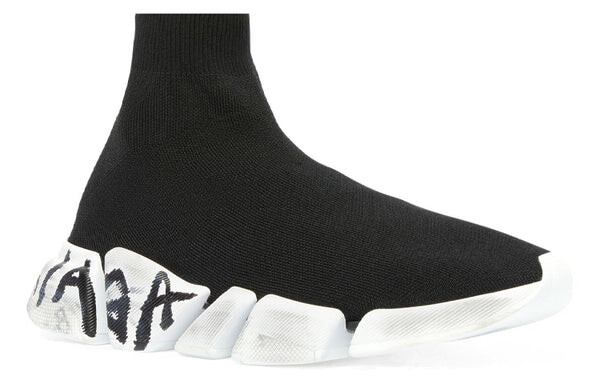 Кроссовки speed 2.0 graffiti sneakers 'black recycled knit and white sole unit' Balenciaga, черный — фото 2
