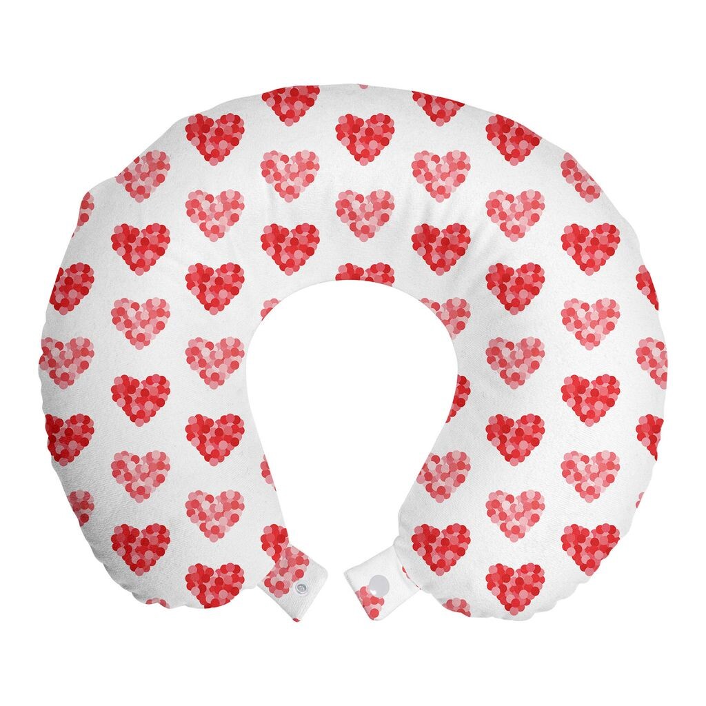 

ABAKUHAUS Hearts Дорожная подушка для шеи, Фигуры в точках, тема любви, Пенопластовые дорожные принадлежности для самолета и автомобиля, 30x30 см, Румяна пастельно-розового цвета
