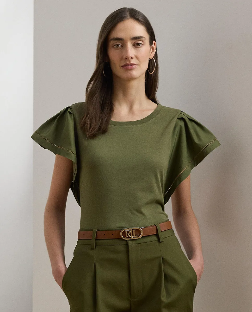 

Женская хлопковая футболка с воланами на рукавах Lauren Ralph Lauren, зеленый