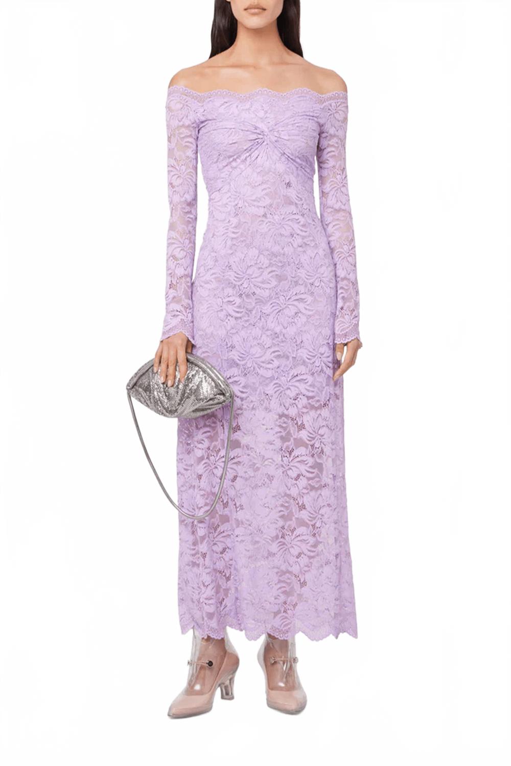 

Ажурное платье с открытыми плечами цвета лаванды Rabanne, лавандовый