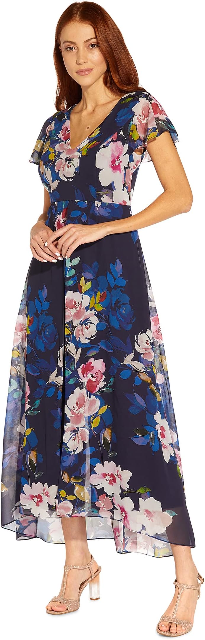 

Комбинезон Adrianna Papell Stretch Crepe Jumpsuit with Printed Floral Chiffon Overlay, цвет Navy Multi