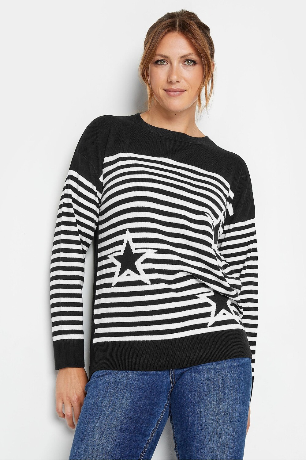 

Однотонный джемпер со звездами и полосками Long Tall Sally, черный