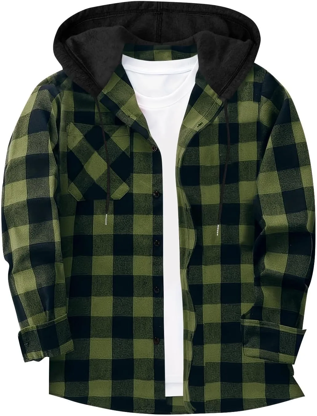 

Мужская фланелевая толстовка-рубашка с капюшоном и карманом