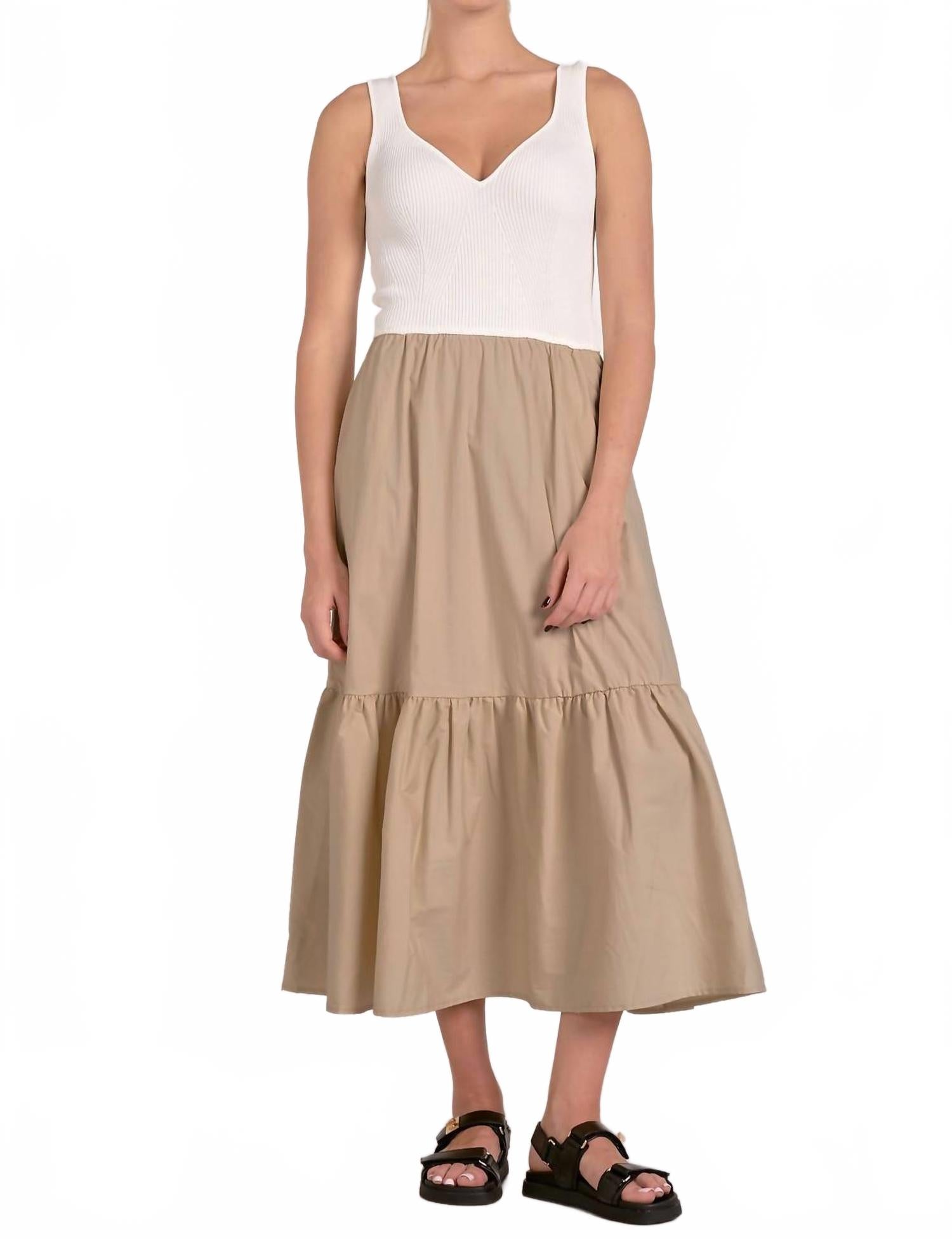 

Женское платье-комбинация в песочном и белом цветах ELAN