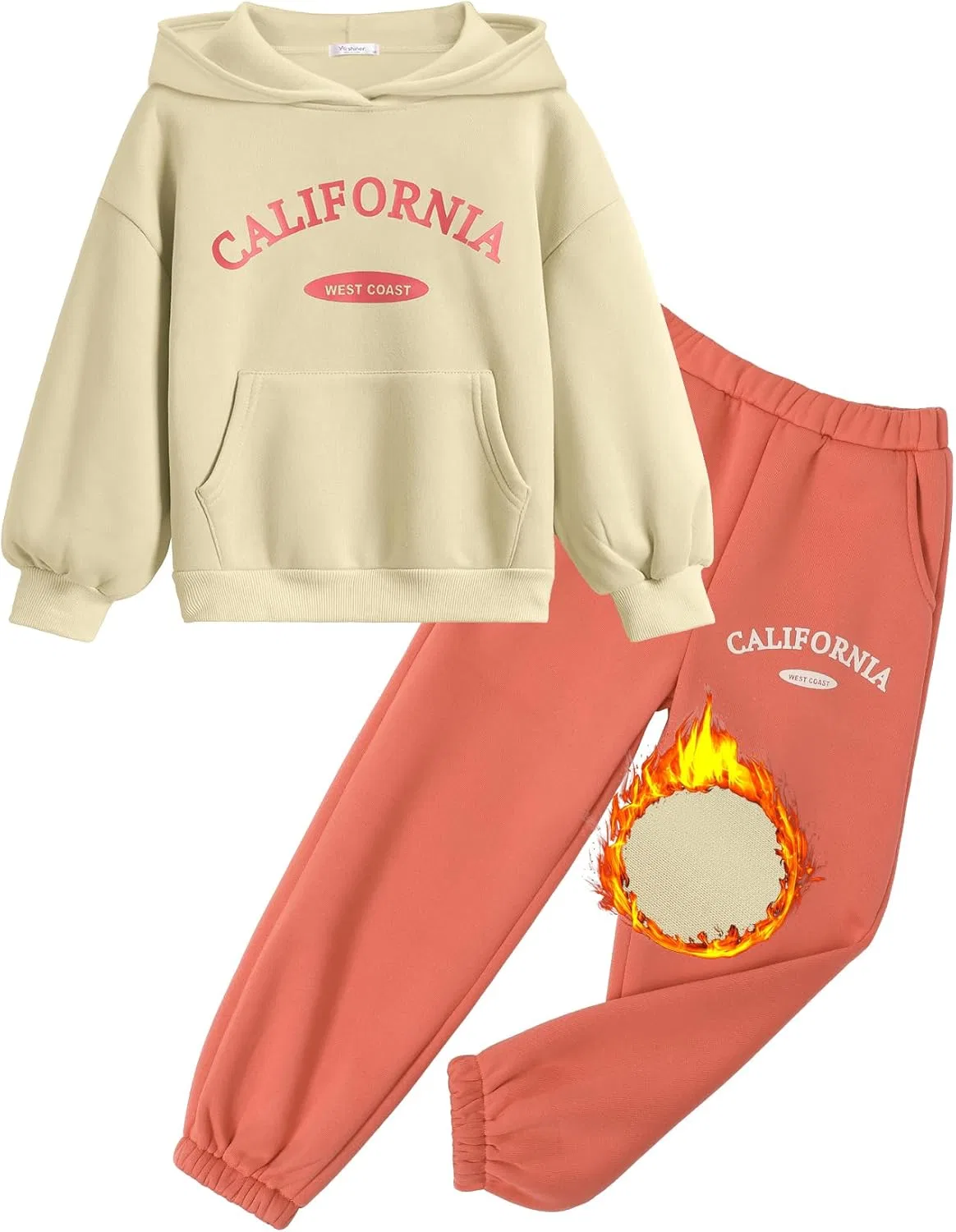Спортивный костюм для девочек, оверсайз, Beige&pink
