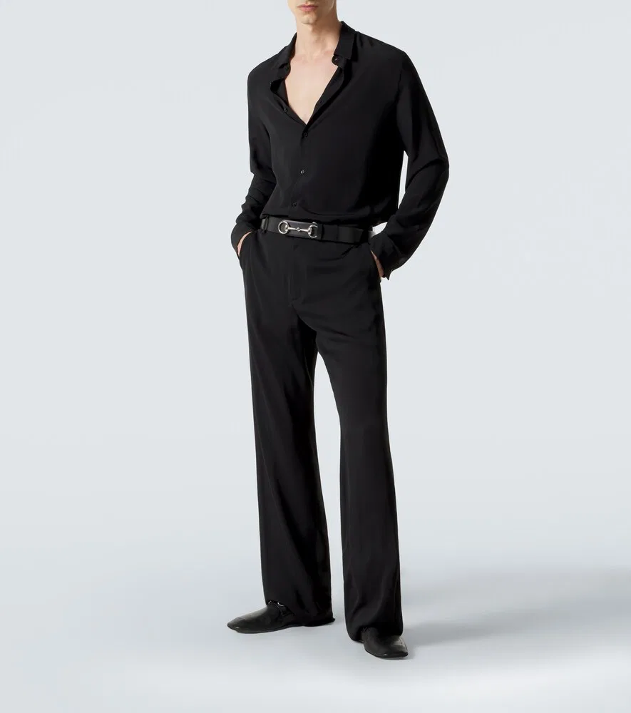 Брюки Gucci широкие из шелкового атласа и жоржета, черные — фото 2