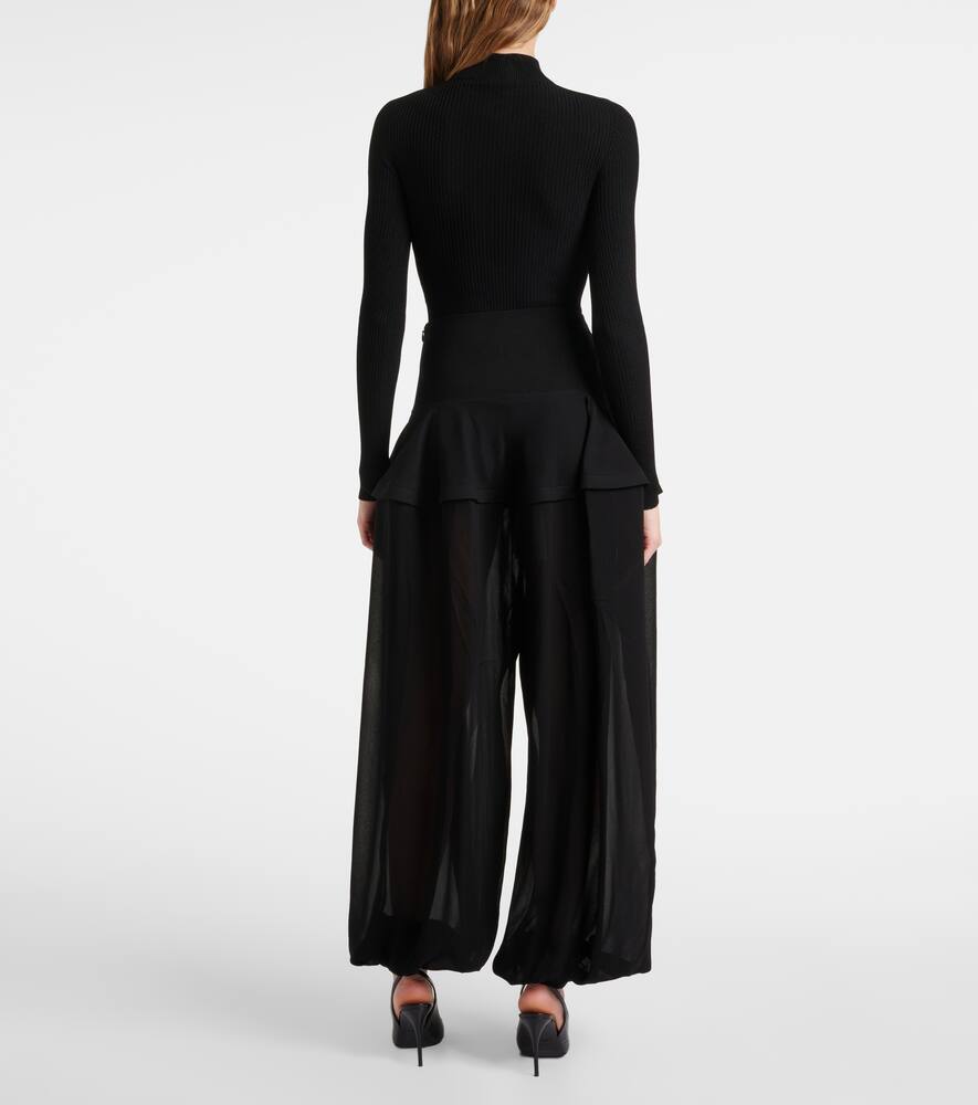 Женские брюки с баской из жоржета с широкими штанинами Alaïa, Noir Alaia — фото 3