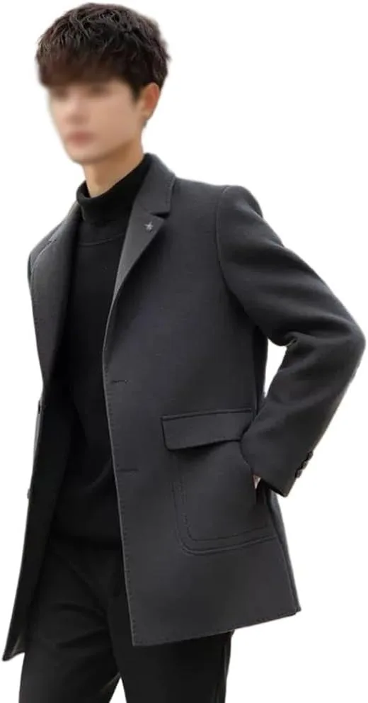 Зимнее двустороннее шерстяное пальто для подростков, мужская ветровка средней длины со спущенными плечами SIDUFHAOPKLL, D — фото 3