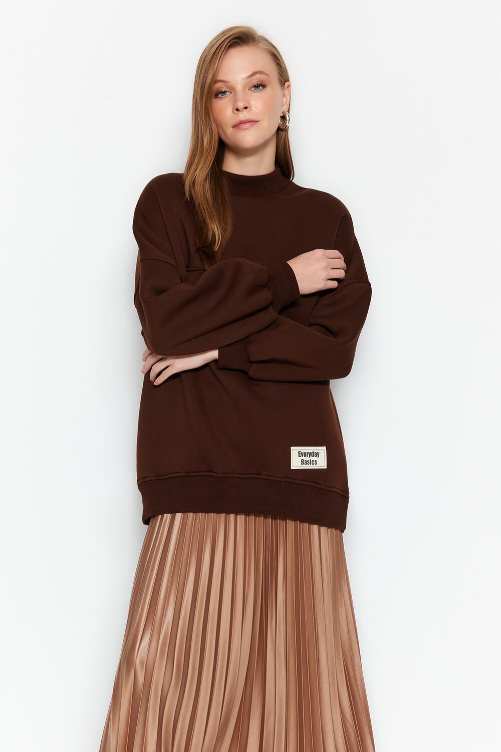 

Коричневый вязаный свитшот оверсайз с ворсом Trendyol Modest