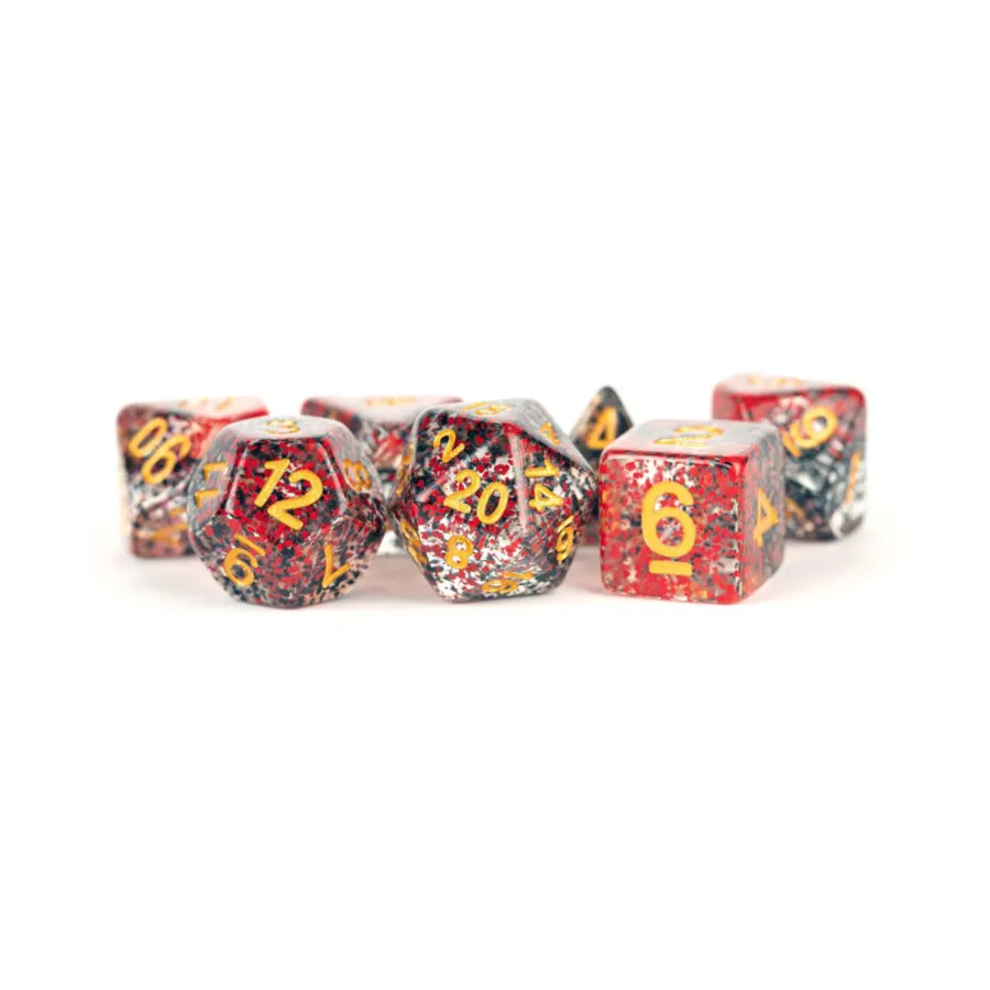 

Poly Set Red & Black Particle с золотом (7), Resin Dice - Assorted (Metallic Dice Games)
