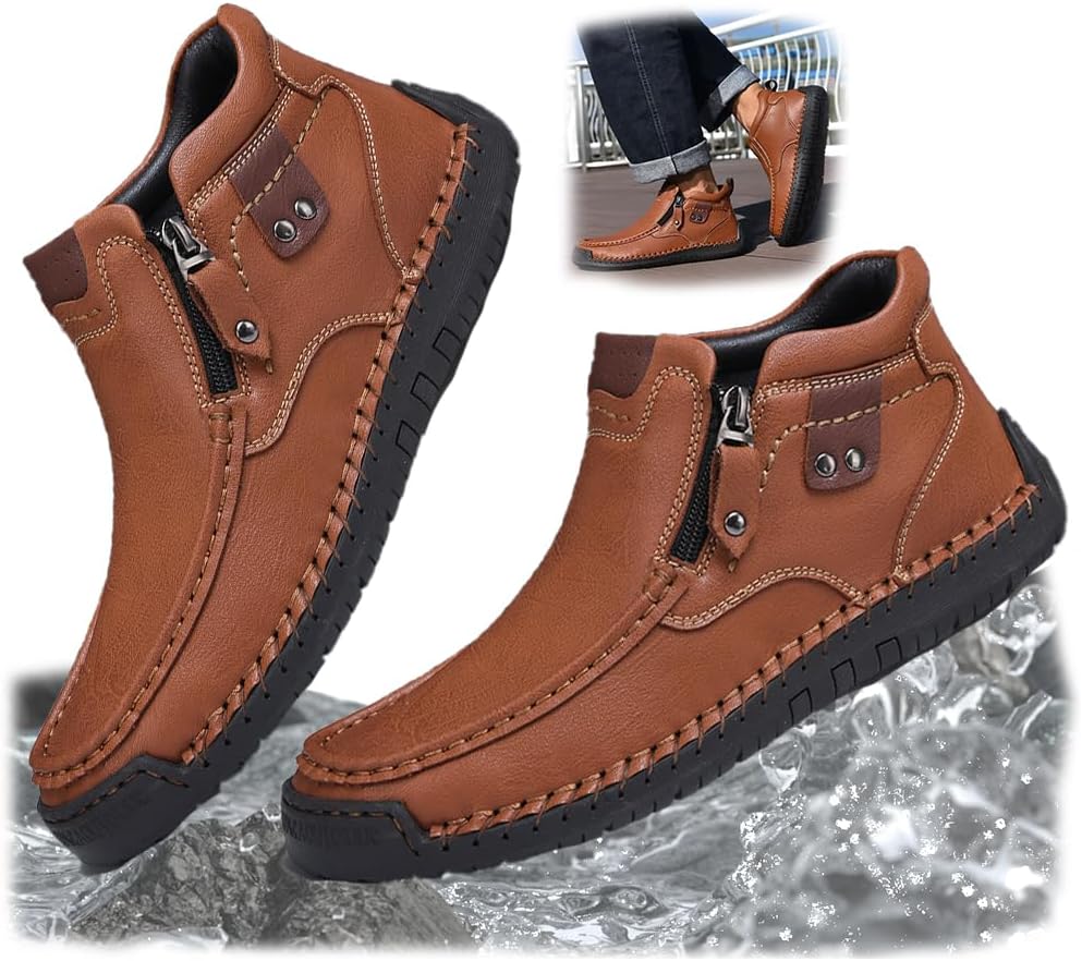 

Мужская водонепроницаемая ортопедическая обувь, модная винтажная легкая обувь без шнурков, плоские лоферы, обувь для путешествий и отдыха на природе Generic, коричневый