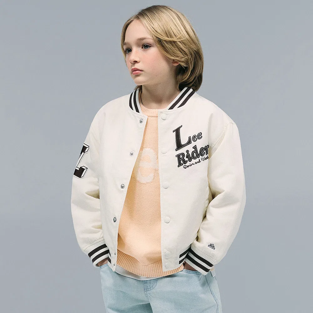 Детский нейлоновый стёганый бомбер айвори от Lee Kids
