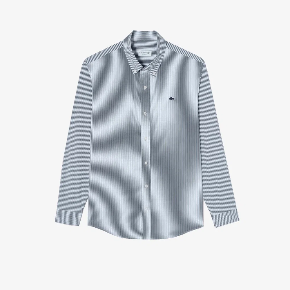 Мужская рубашка Lacoste из поплина и джерси в полоску, тёмно-синяя