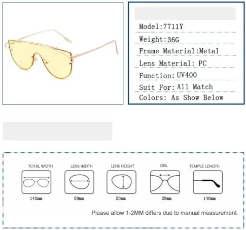

Женские солнцезащитные очки без оправы, желтые линзы, большие женские солнцезащитные очки с защитой от УФ-излучения UV400, стильные женские очки MTZJH, C2