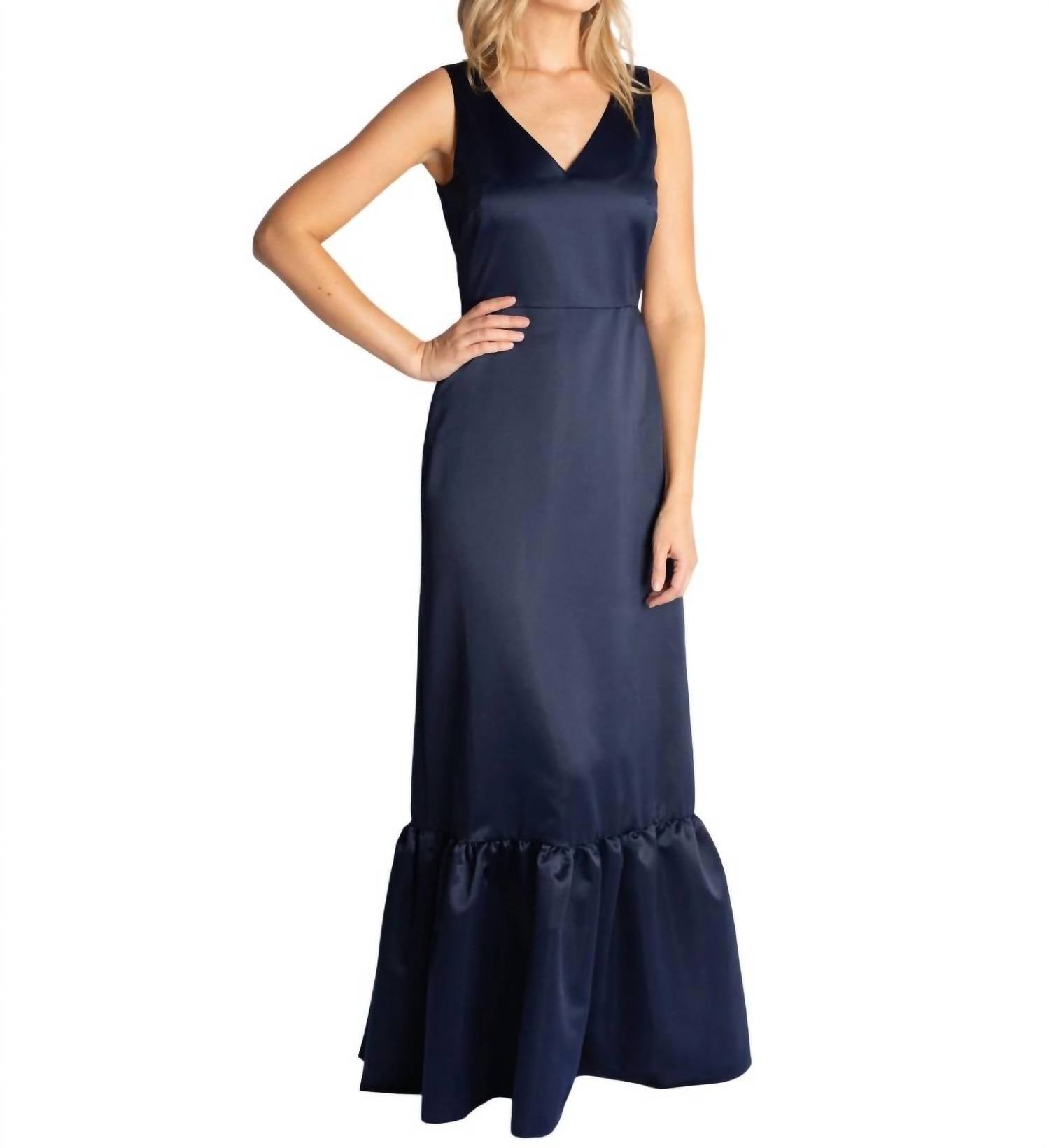 

Venus Satin Gown In Navy Camilyn Beth