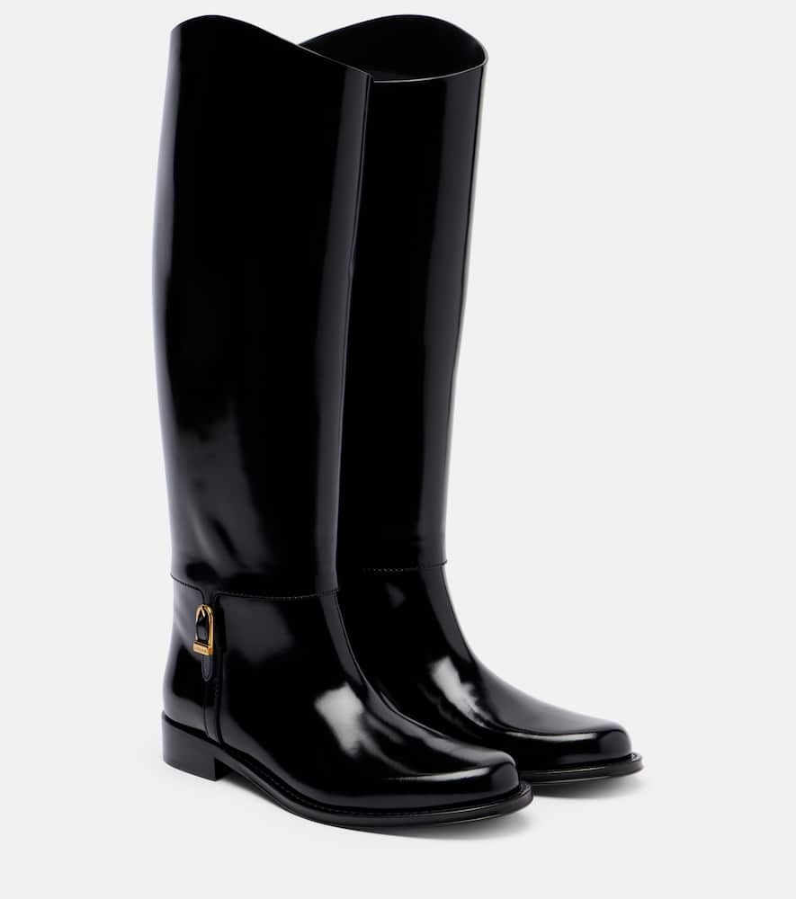 Кожаные замшевые сапоги до колена Saint Laurent, Black