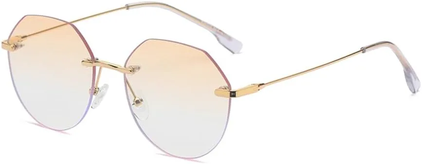 

Солнцезащитные очки без оправы для женщин, многоугольные солнцезащитные очки без оправы, металлические линзы для мужчин, градиентные линзы HDUBFY, Gold With Orange