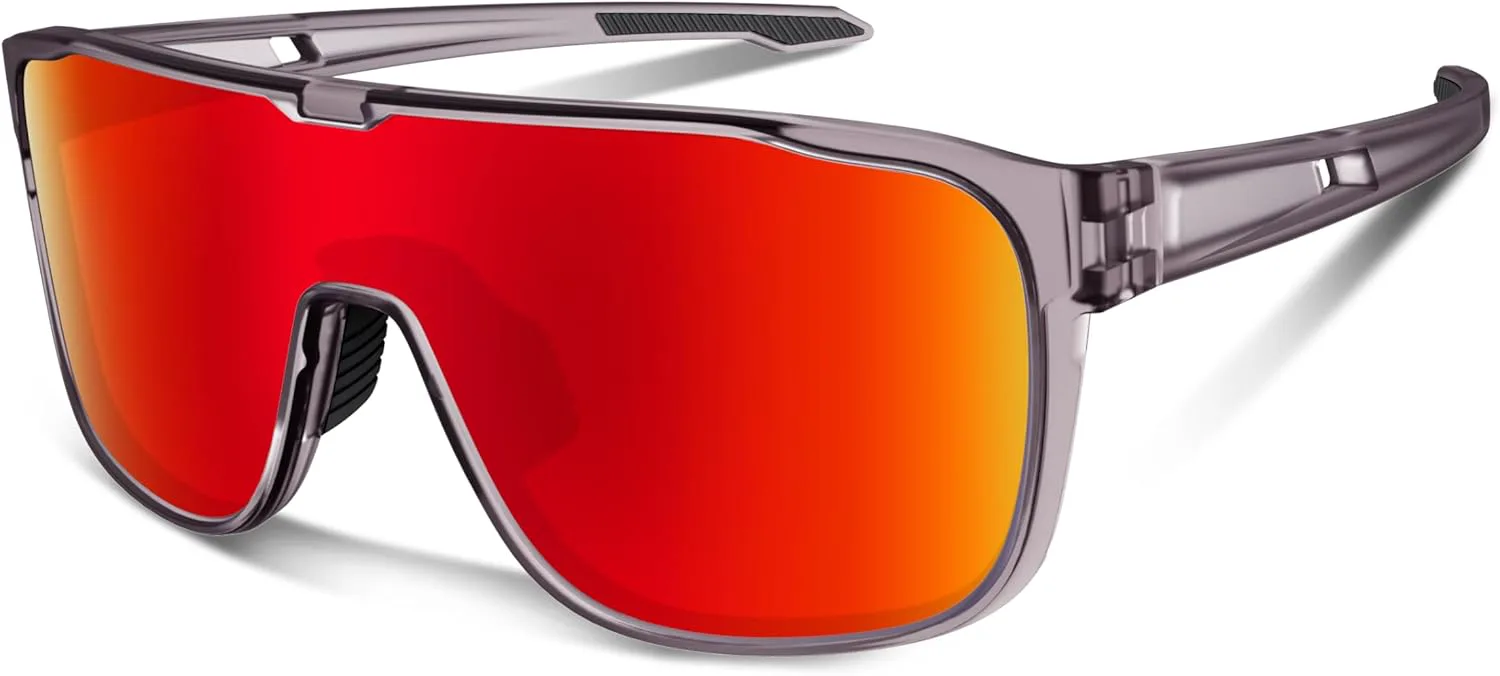 

Поляризованные спортивные солнцезащитные очки Rosemal для велоспорта, бега, бейсбола, для мужчин, женщин и молодежи, защита от ультрафиолета UV400, Grey Red