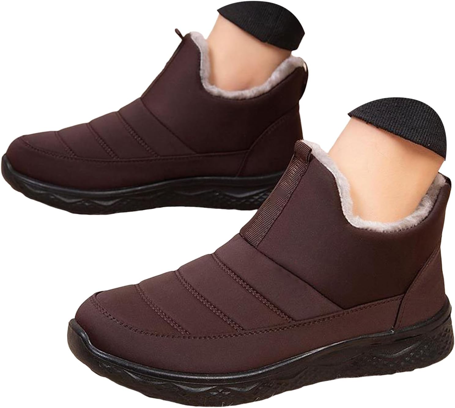 

Зимние ботинки для женщин и мужчин, классические с меховой подкладкой, теплые снегоступы, ботильоны с противоскользящей подошвой, водонепроницаемые, удобные, без шнурков, для прогулок на улице, осенние спортивные кроссовки Jyswoshoe, Coffee-2