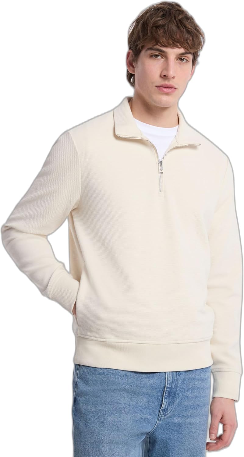 

Michael Kors мужская однотонная текстурированная водолазка на четверть, Soft Ecru