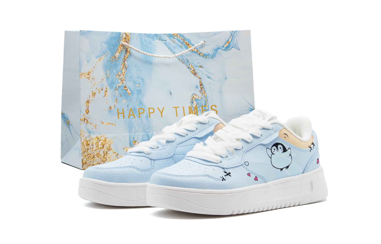 

ANTA Легкие синтетические кожаные кроссовки для скейтбординга Unisex с текстильной подкладкой, противоскользящей подошвой и низким верхом, Light Blue, в шоппере