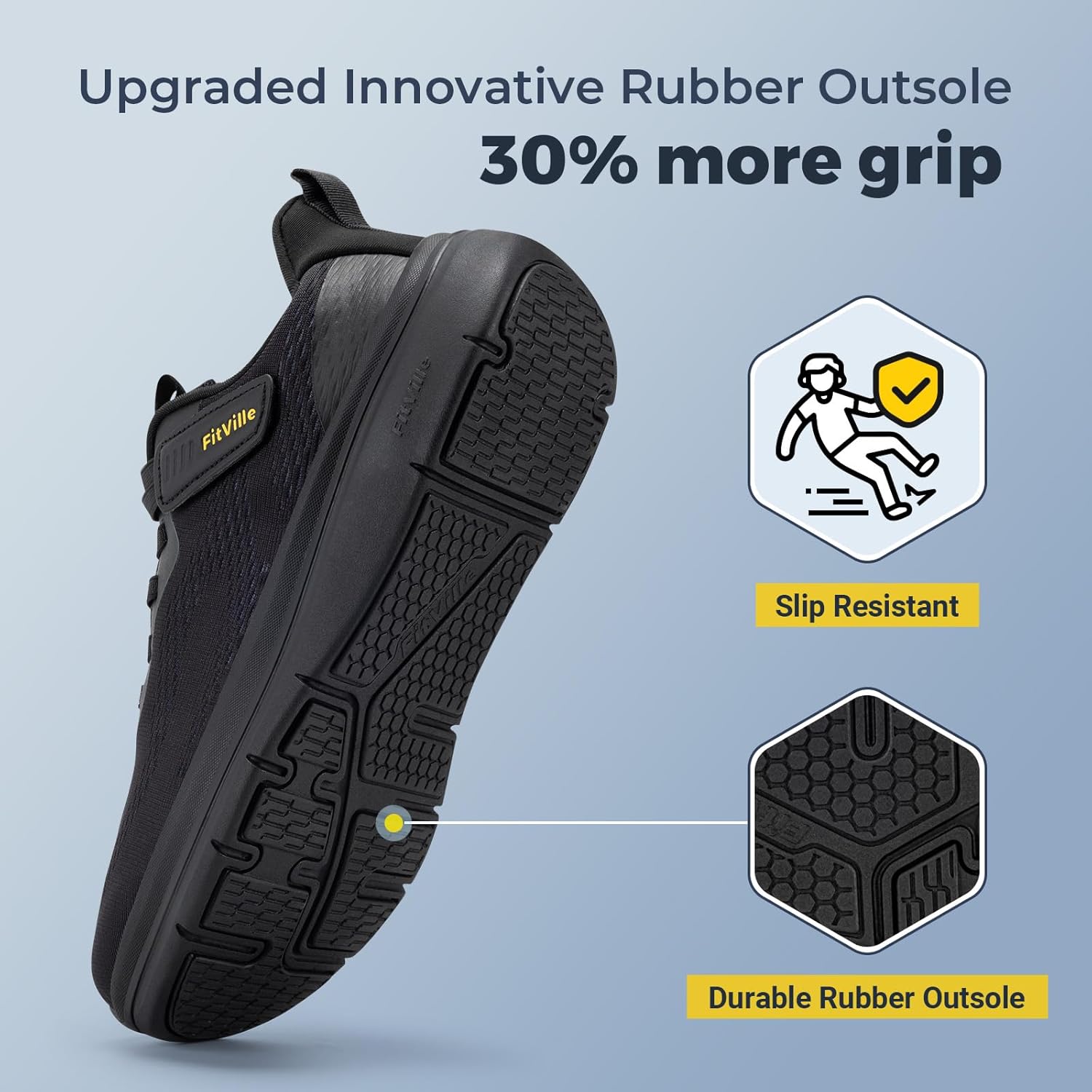 Кроссовки FitVille Wide Walking Shoes для мужчин, широкие, с поддержкой свода стопы, удобные, легкие беговые кроссовки для мужчин при плоскостопии и подошвенном фасциите - Cloud Wanderer V22, черный — фото 4