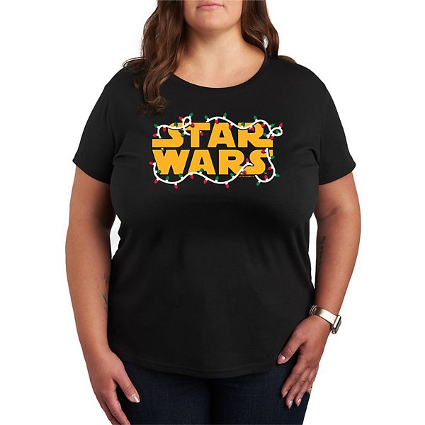 

Футболка с новогодними гирляндами и логотипом Plus size Star Wars, Black, Черный, Футболка с новогодними гирляндами и логотипом Plus size Star Wars, Black