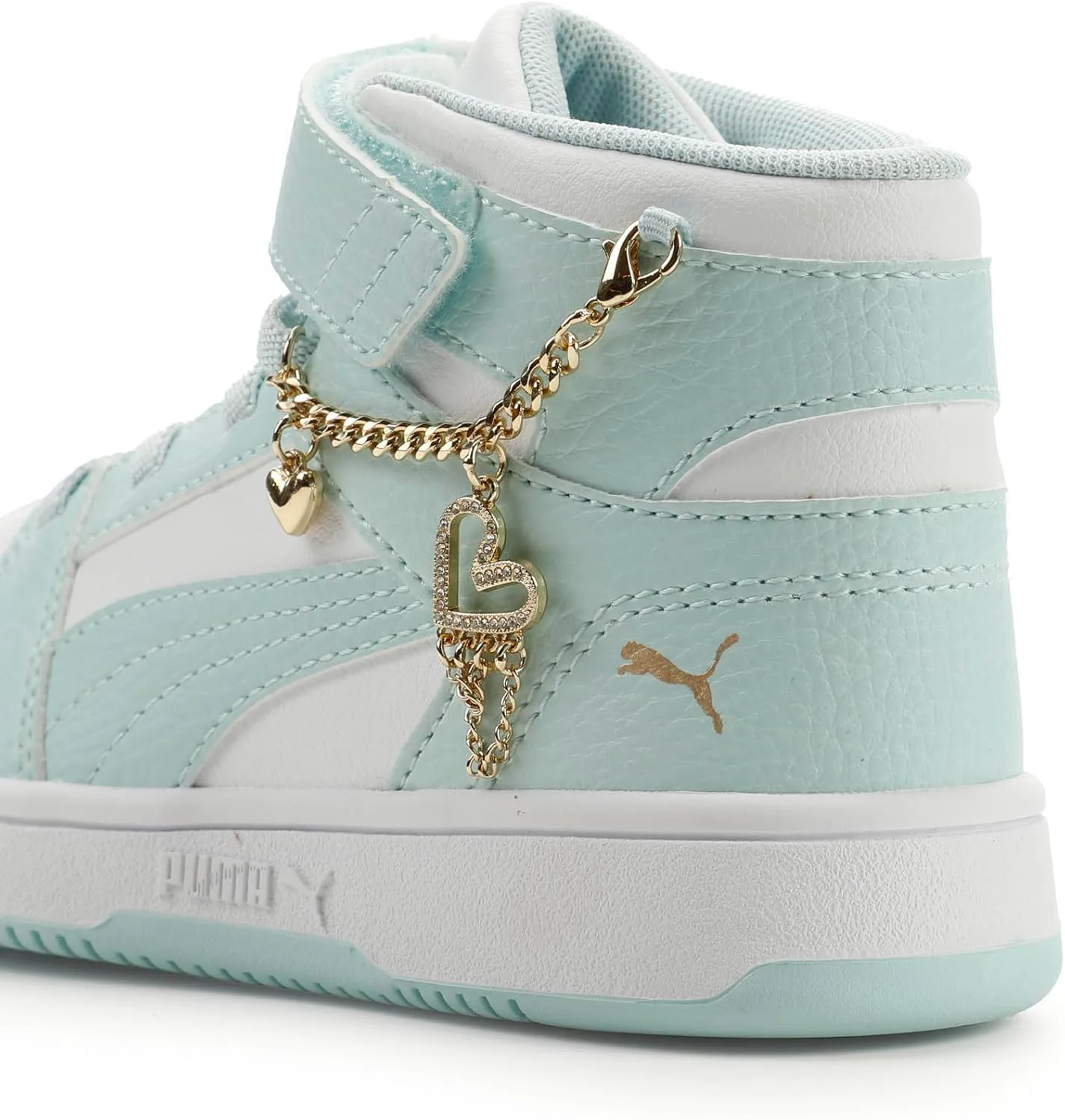 Кроссовки PUMA для детей Rebound Layup Mid на липучках, белый/золотой — фото 3