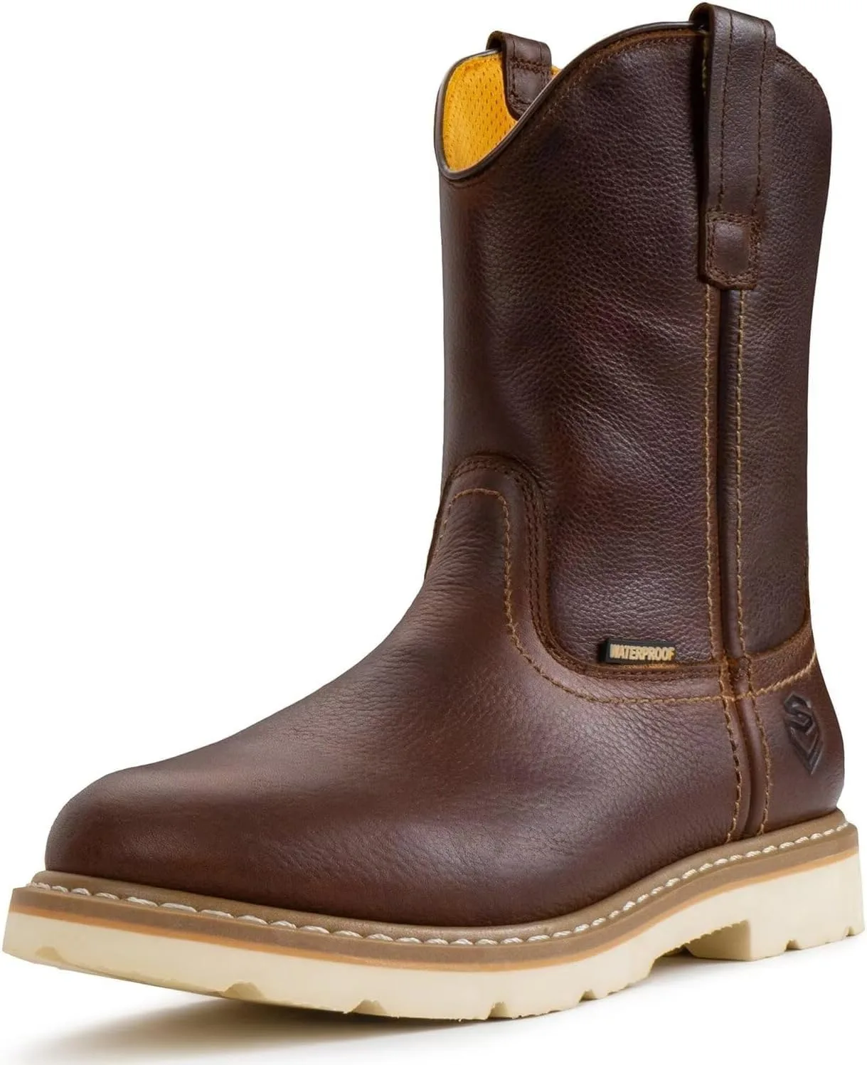 Мужские водонепроницаемые резиновые сапоги SUREWAY со стальным носком, изготовленные из высококачественной натуральной кожи, без шнурков. Проверенные и надежные, с проверенной системой защиты от загрязнений и масла, темно-коричневый