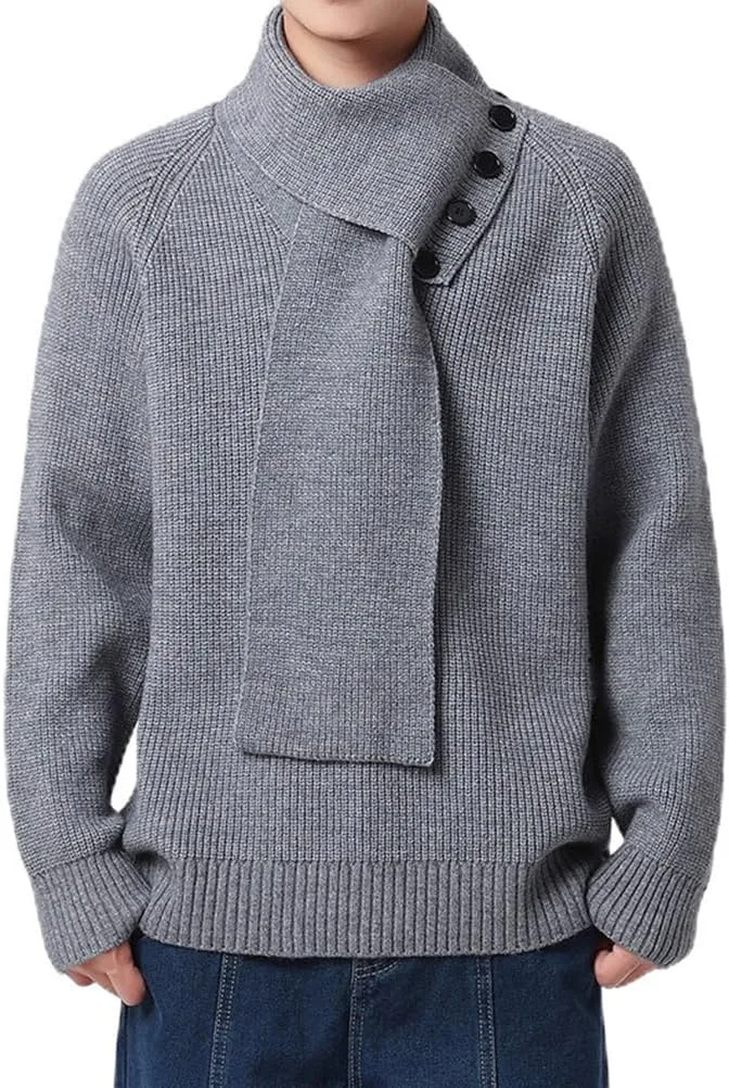 

Мужской свитер с длинным рукавом и съемным шарф-воротником BSXDIKJU