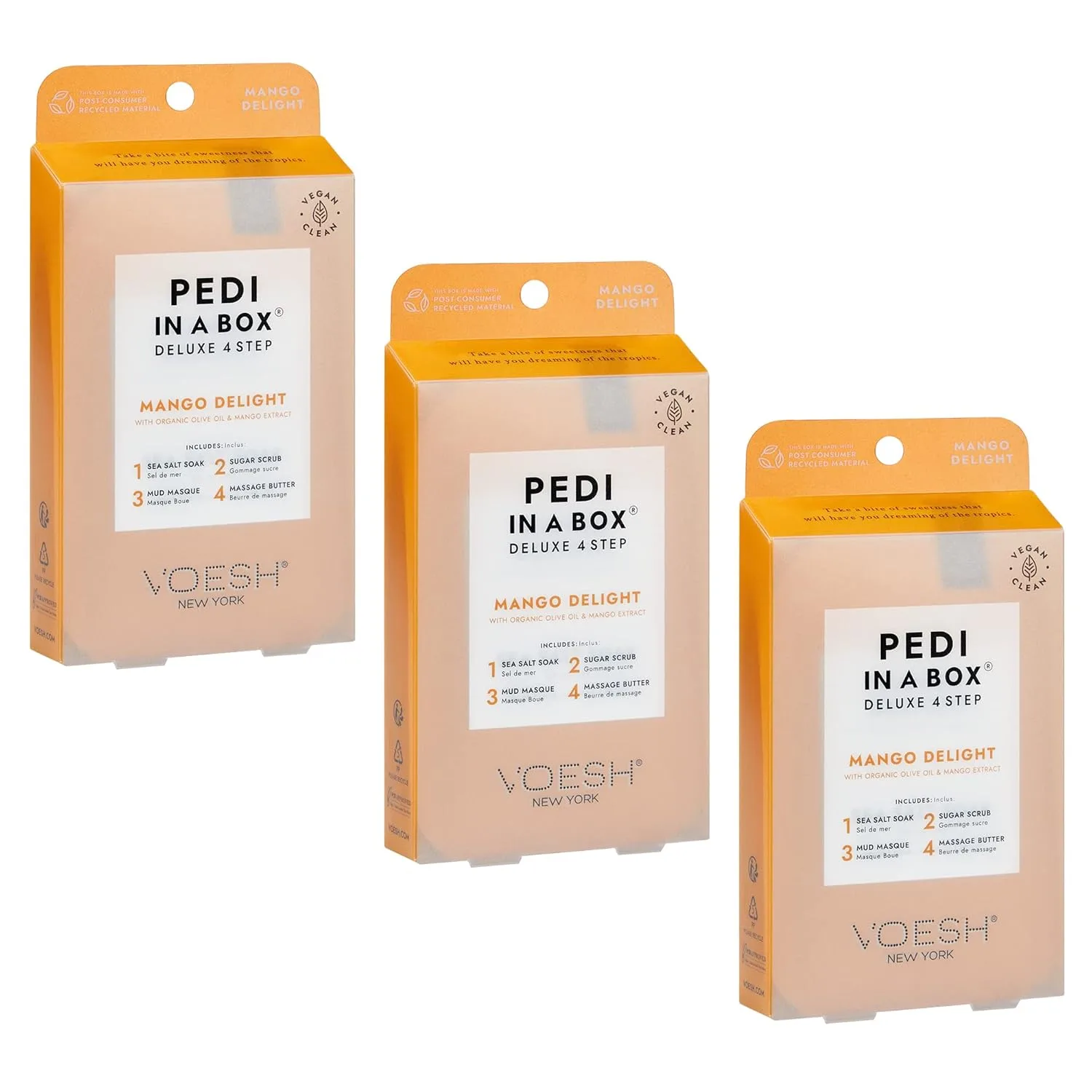 Набор для педикюра VOESH Pedi in a Box 4 Step Mango Delight - 3 шт., для домашнего педикюра, уход за ногами, принадлежности для педикюра, спа для ног, уход за ногами., VOESH Pedi in a Box 4 Step Mango Deligh