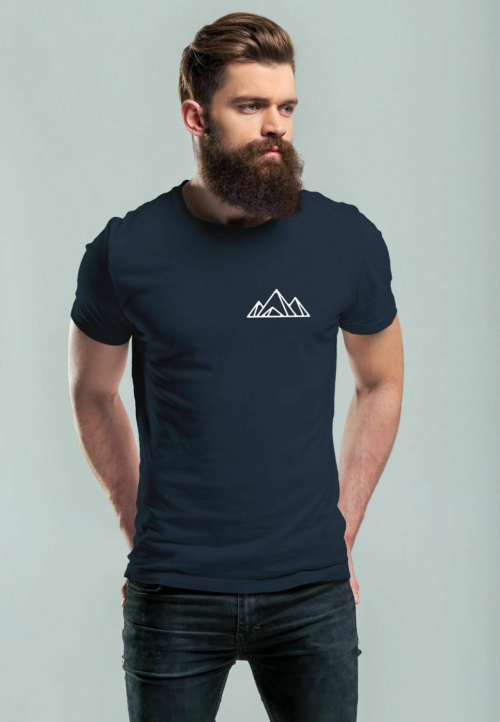 

Принт на футболке Aufdruck Berg Wandern Polygon Design Print Outdoo Neverless, полигон темно-синий