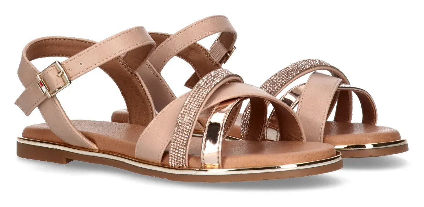

Босоножки Tommy Hilfiger с ремешками "FLAT SANDAL", летняя обувь, босоножки, каблук, в элегантном образе, цвет Rosa-Goldfarben