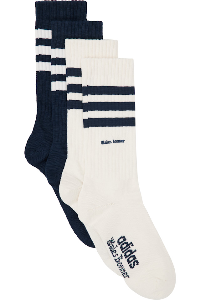

Две пары бежевых носков adidas originals edition с тремя полосками Wales Bonner, мультиколор