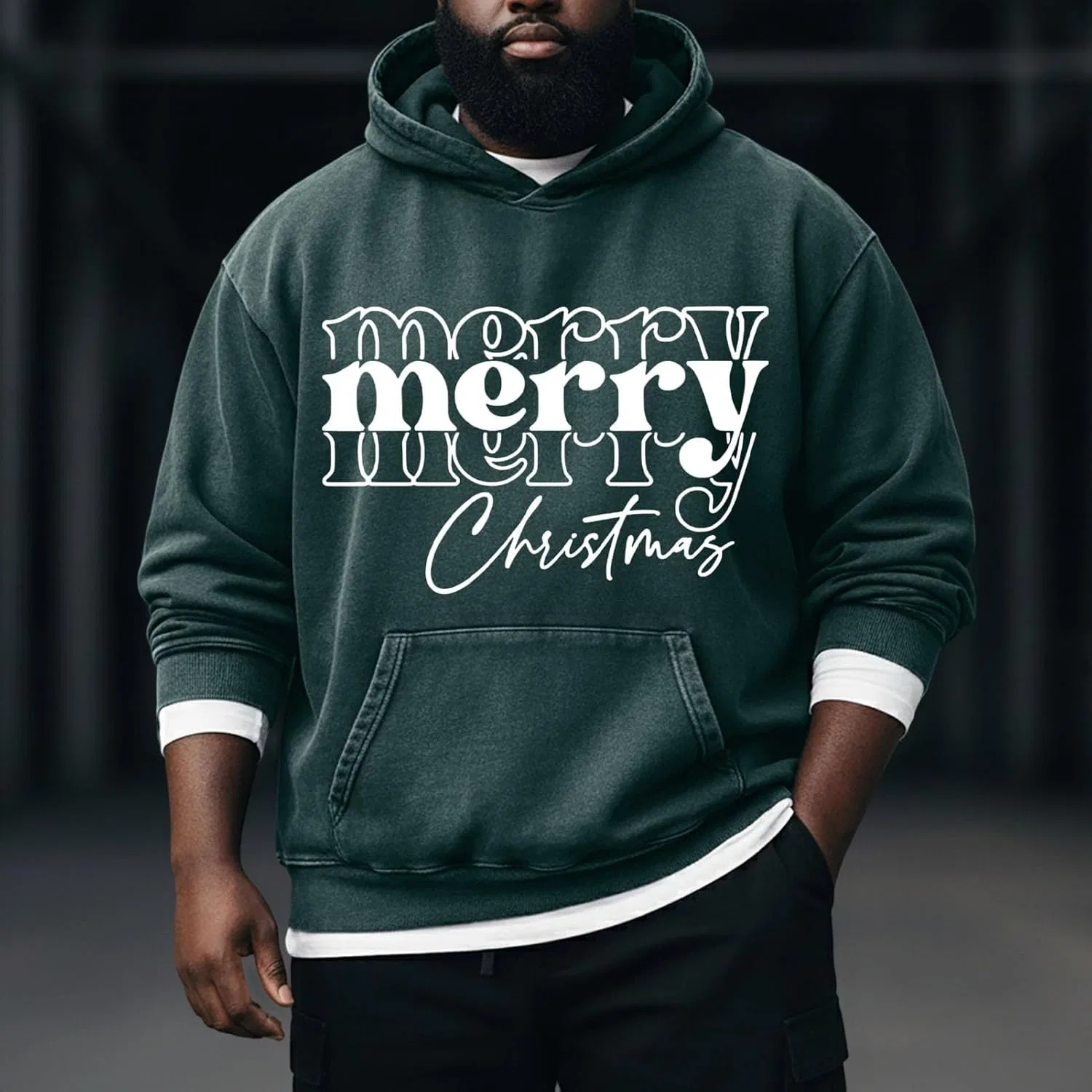 Худи мужское с принтом Merry Christmas, Troops Green — фото 2