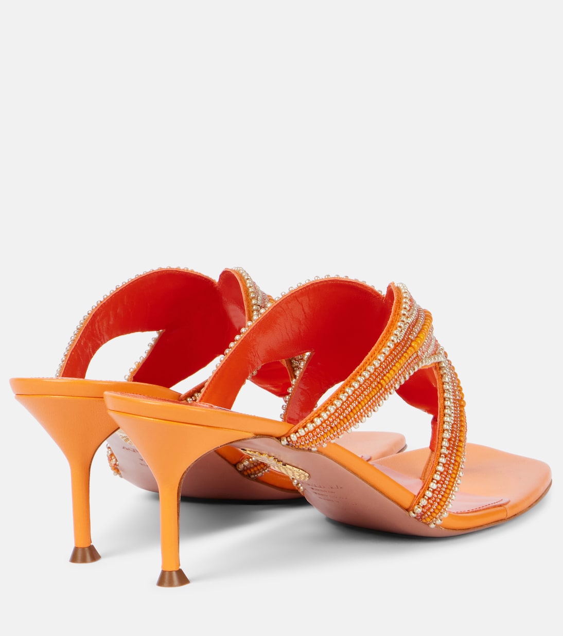 Риф Стар босоножки-танкетки из кожи с бусинами Aquazzura, Yellow/Orange — фото 2