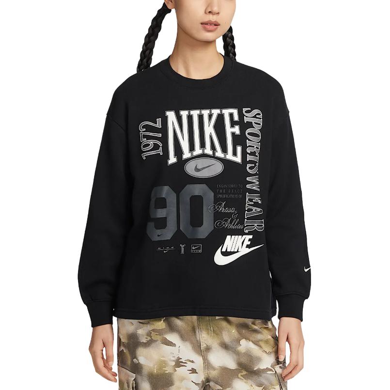 

Спортивная одежда женская оверсайз свитшот с круглым вырезом из френч тери Nike, черно-белый