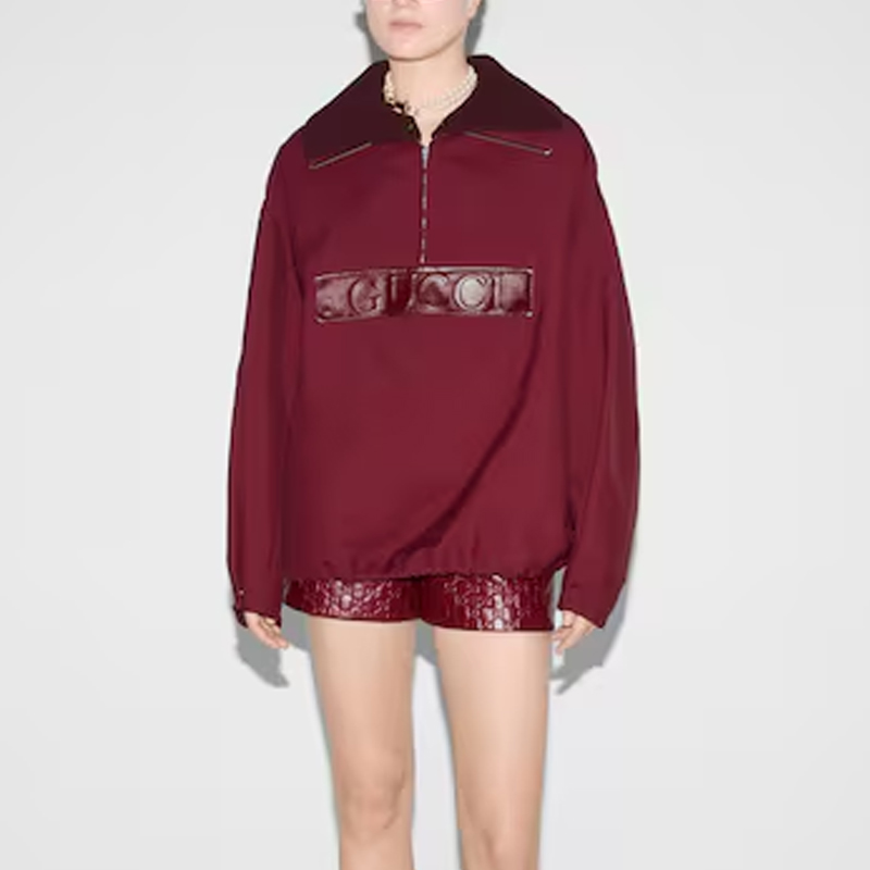 Куртка GUCCI с логотипом на заплатке и молнией на четверть, премиальное качество, Grape Red — фото 3