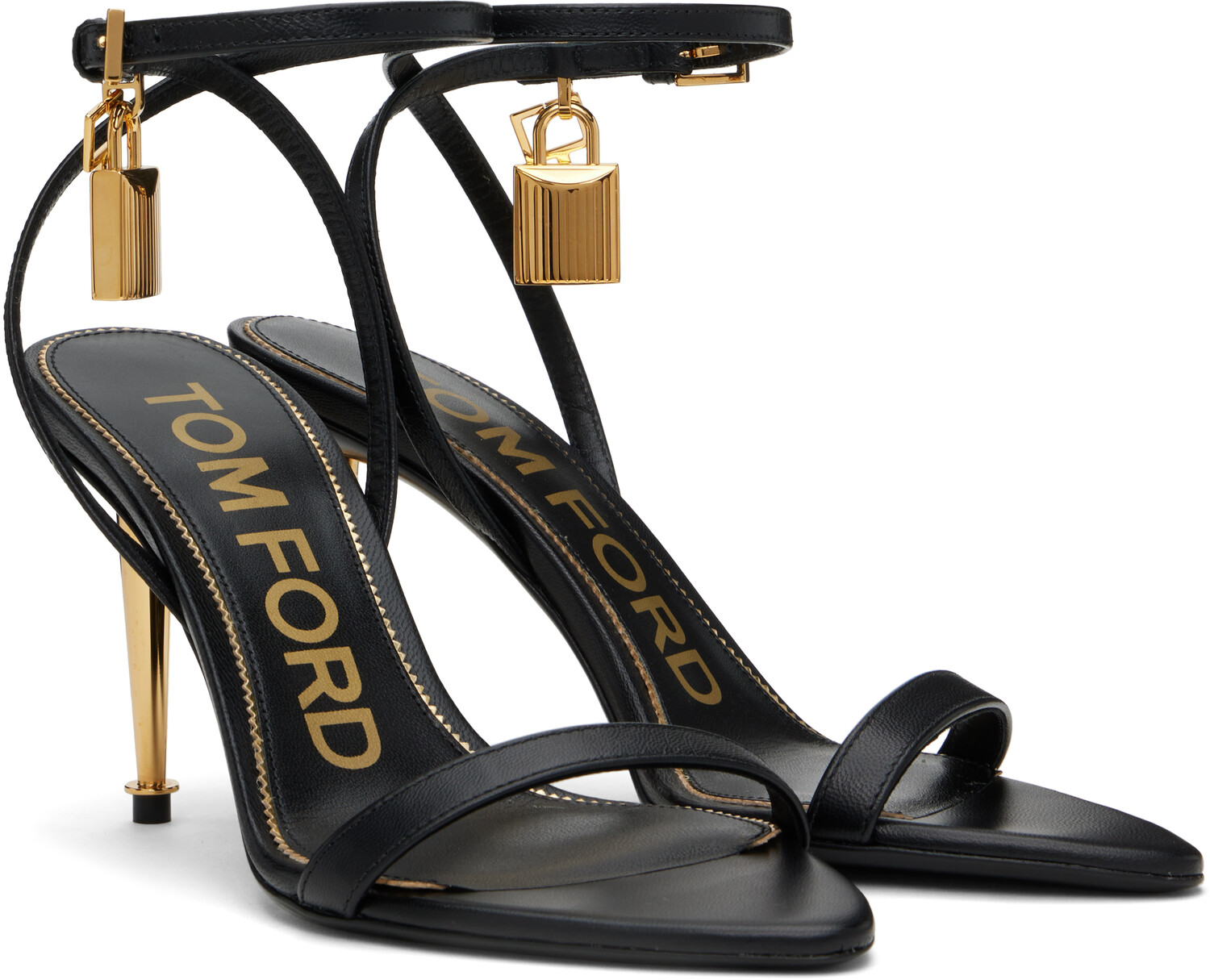 Босоножки на каблуке Padlock Pointy Naked TOM FORD, черный — фото 4