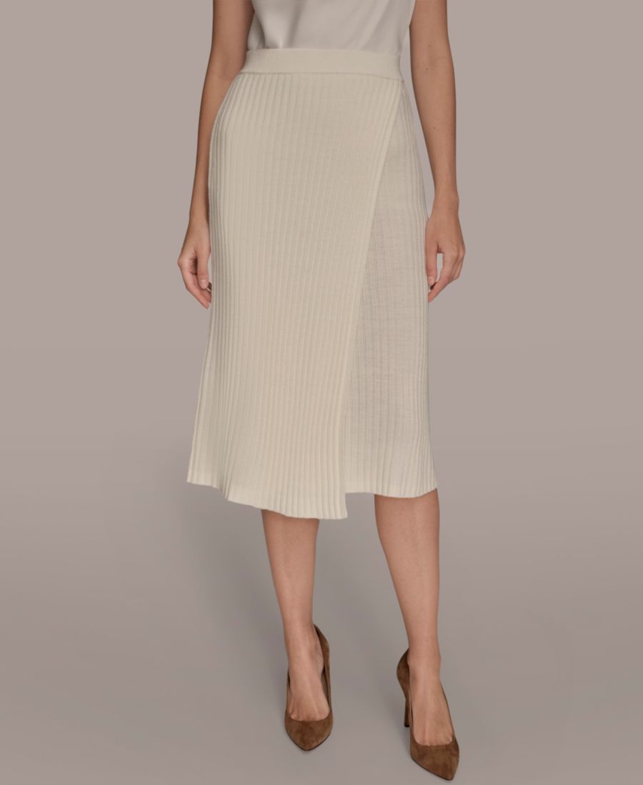 

Женская трикотажная юбка-миди в рубчик с запахом Donna Karan New York, Ivory