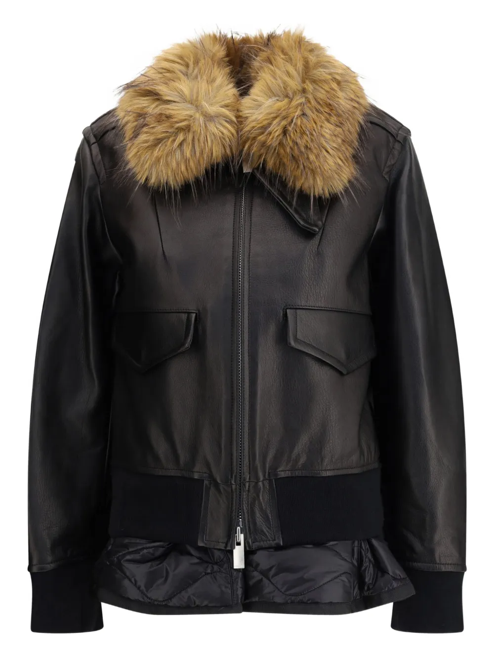 

Кожаная куртка с плюшевым воротником Sacai, черный