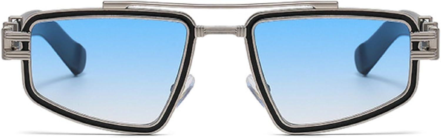 

Мужские солнцезащитные очки в стиле ретро с металлическими двойными перемычками, модные сине-розовые линзы, защита от ультрафиолета UV400, трендовые панк-очки для женщин, роскошные солнцезащитные очки mincl, Blue