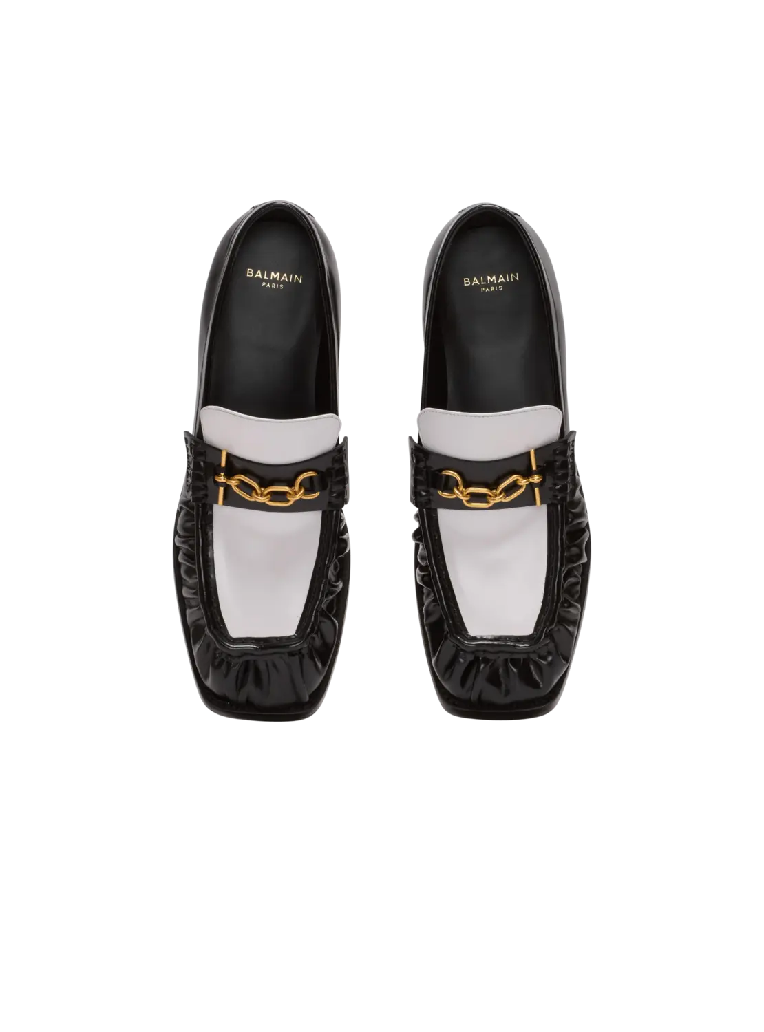 Лакированные кожаные лоферы Sync Balmain, белый/черный — фото 3