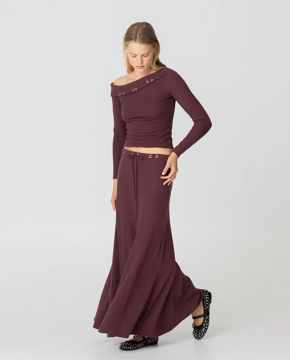 

Длинная юбка с юбкой клеш и люверсами Noon, бордовый