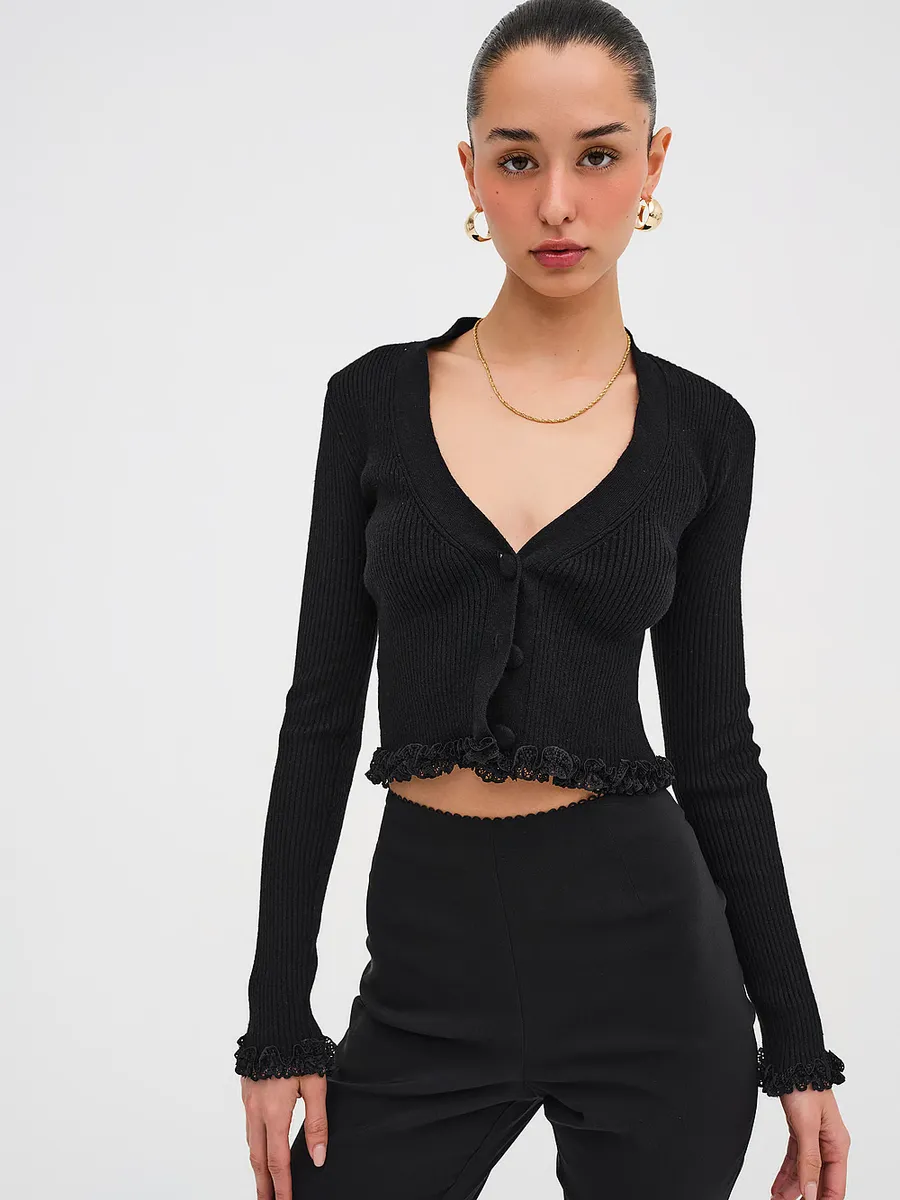 

Укороченный кардиган из мягкой рубчатой ​​ткани For Love & Lemons, черный