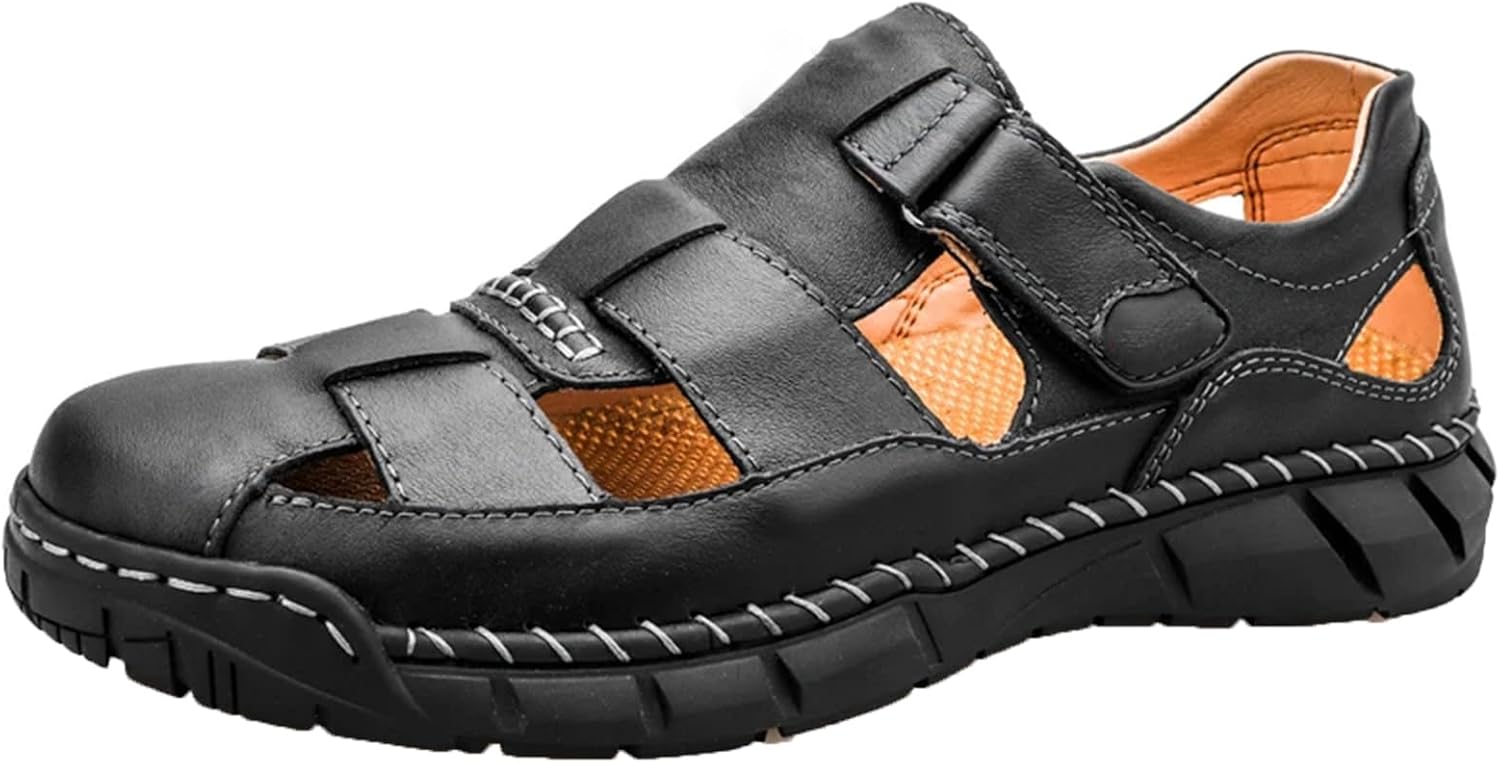 

Мужские сандалии летние мягкая кожаная обувь для пляжа Generic, черный