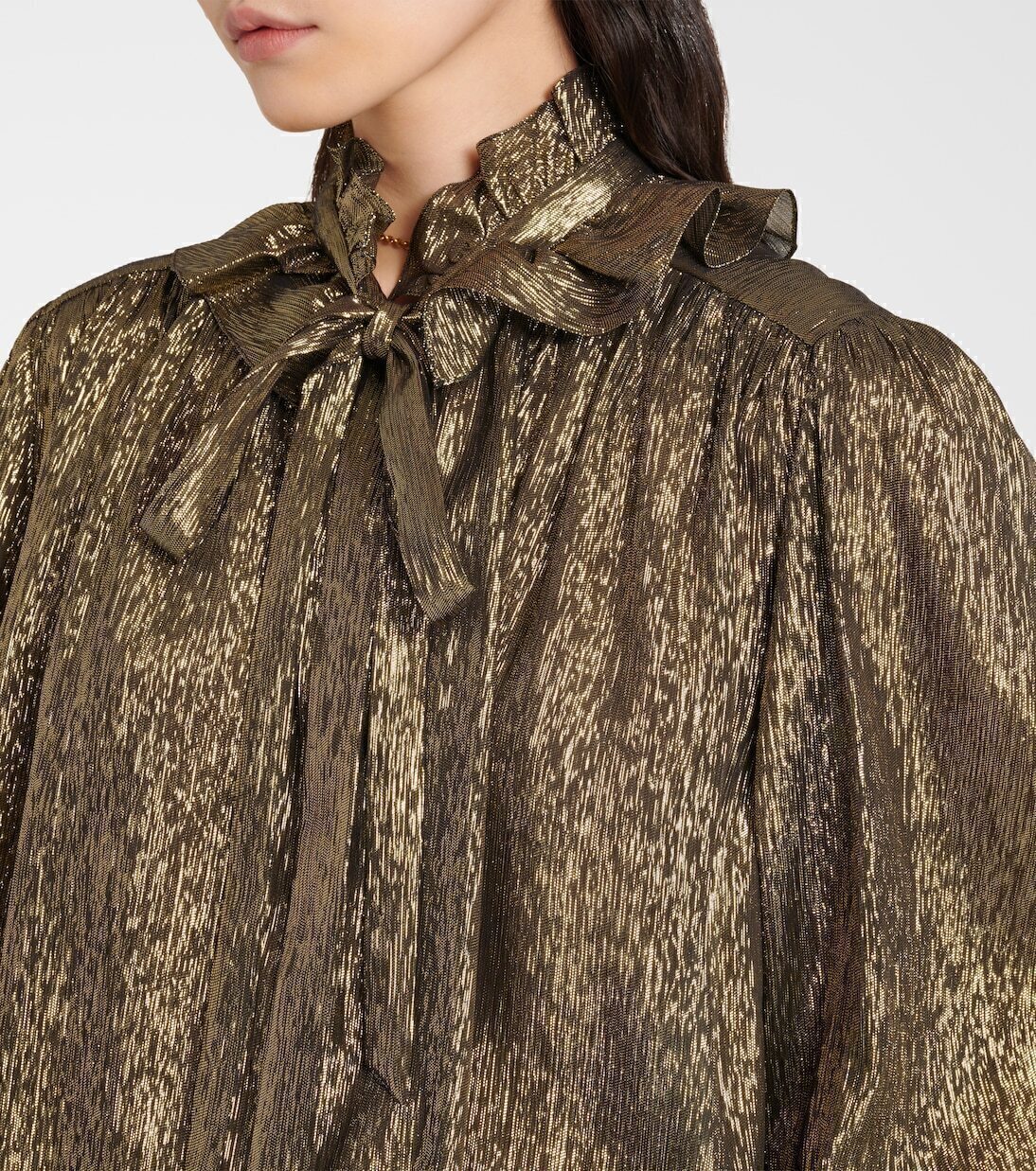 Блузка из смесового шелка ламе с оборками Chloé, Black Gold — фото 4