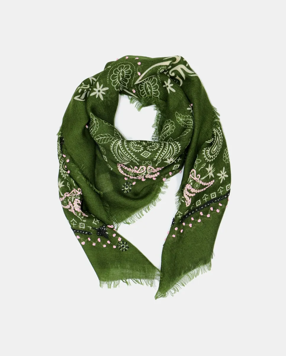 

Шерстяной платок с узором или вышивкой Storiatipic, военный зеленый